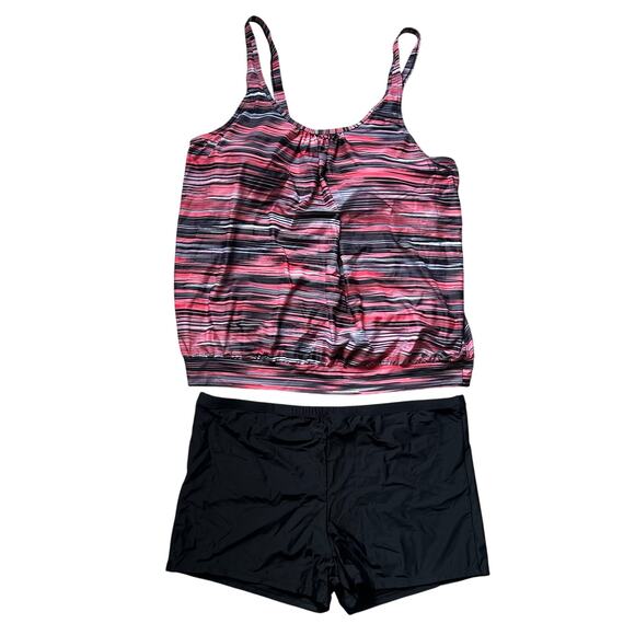 Younique x Aqua Eve Tankini with Boy Shorts Two Piece Swimsuit Pink 24W NEW - Picture 2 of 10